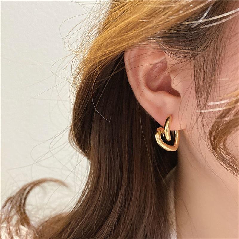 New Fashion Metal Gold Color Love Heart Hoop Earrings for Women Girls Korean Elegant Simple Heart Party Zircon Birthday Gifts