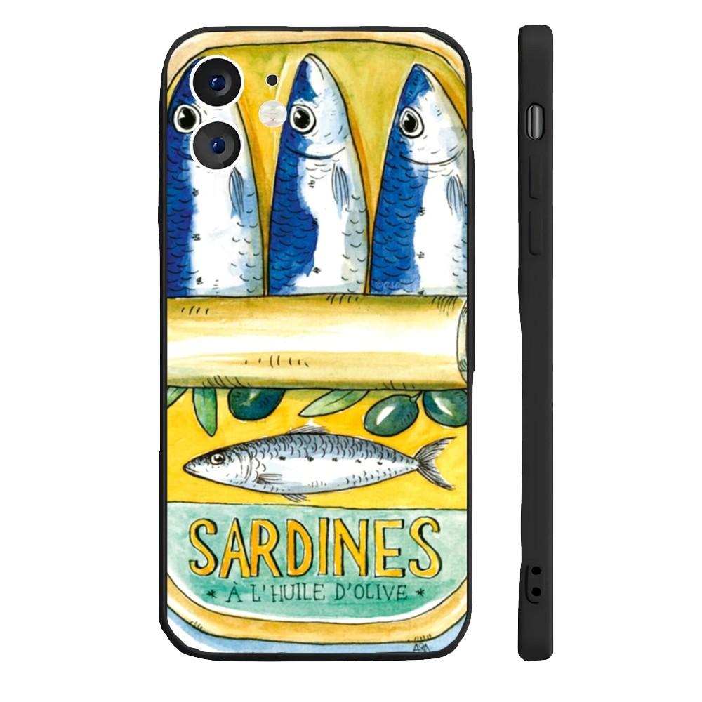 Забавный чехол для телефона с сардинами для iPhone 17 16 15 14 13 12 11 Pro Max Mini SE 7 8 Plus 17E Ударопрочный нескользящий силиконовый мягкий чехол