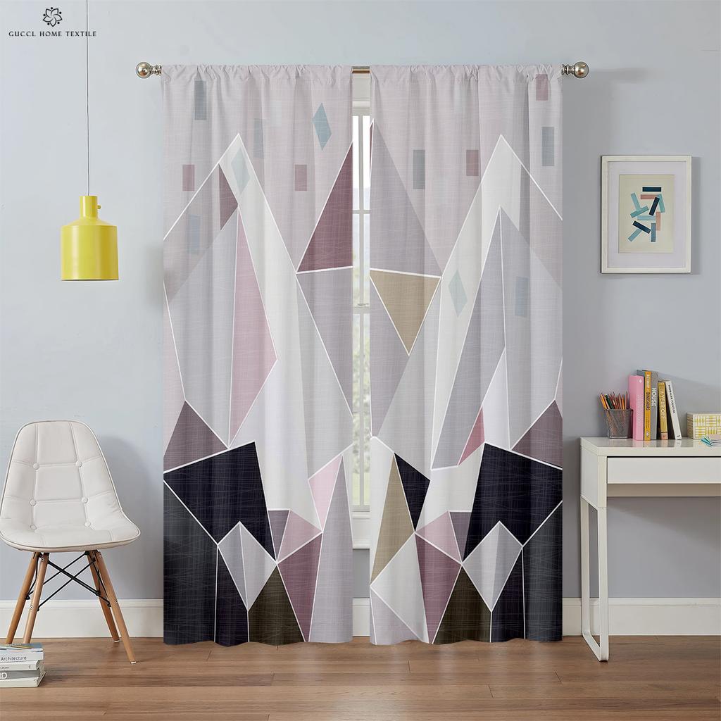 Современные простые геометрические 3D-печатные шторы, оконные занавески, карманы для штанг, спальня, гостиная, кухня, предметы интерьера, 2 шт.
