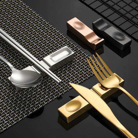 Chopstick Rest Groove Design Mirror Polished Fork Holder Easy to Clean Cutlery Rest Stainless Steel Chinese Style Dinner Spoon Stand Dining Room
