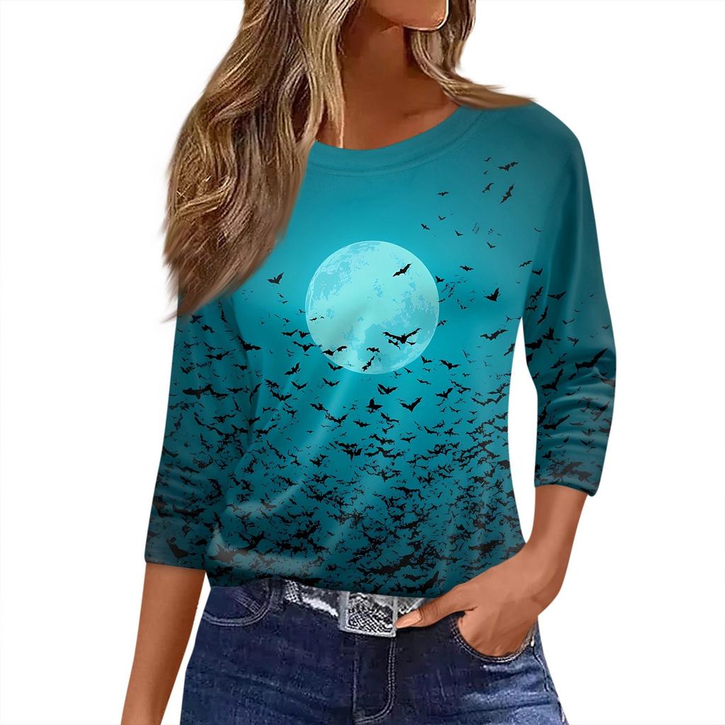 Women's T Shirt Halloween Print 3/4 Sleeve Daily Fashion Basic Round Neck Regular Top