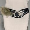 Rhinestone Furry Waistband Y2K Plush Waist Belt Fashion Leather Fur Belt  Daily
