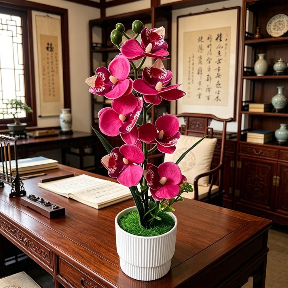 7 Heads Simulated Flower Butterfly Orchid Potted Pink Artificial Faux Plants Living Room Ornaments