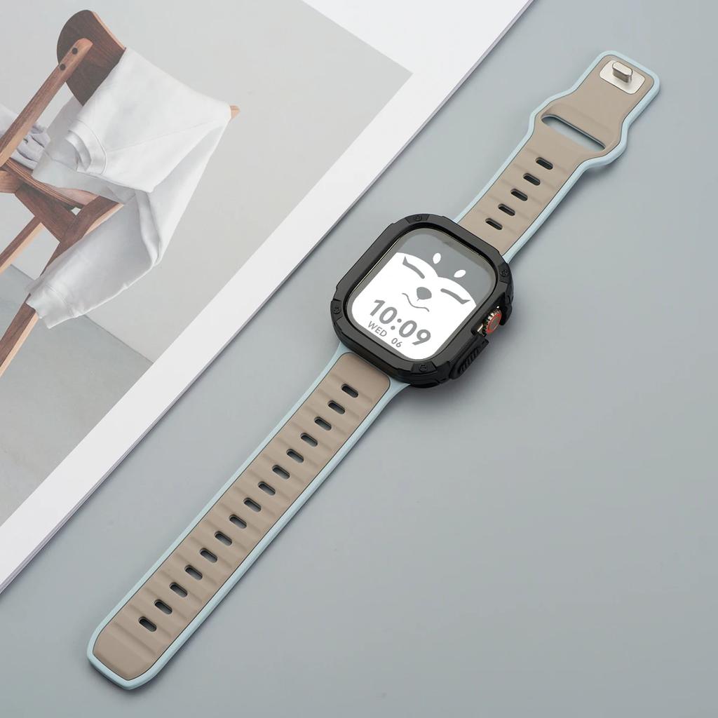 Ремешок+Чехол для Apple Watch 49мм 44 45 46ММ TPU+PC Защитный Бампер Силиконовый Ремешок для Iwatch Серии 10 9 8 7 6 5 4 Se Ultra 1 2