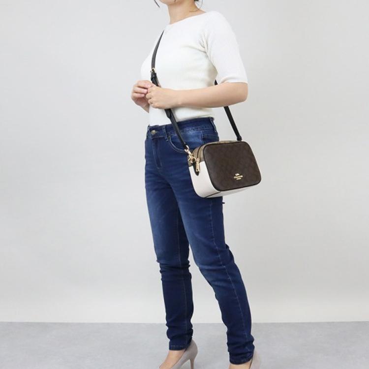 Coach Jes 25 Double Zipper Closure PVC Shoulder Bag Women Shoulder Bag Dark-Brown Multicolor C1767-IMNOX