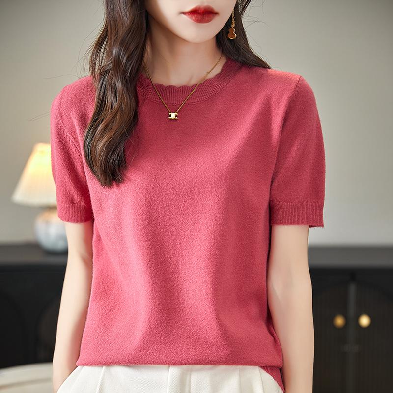 Женская вязаная футболка MODERN NEW SAGA, летняя вязаная рубашка, футболки с короткими рукавами, пуловер с круглым вырезом, вязаные топы