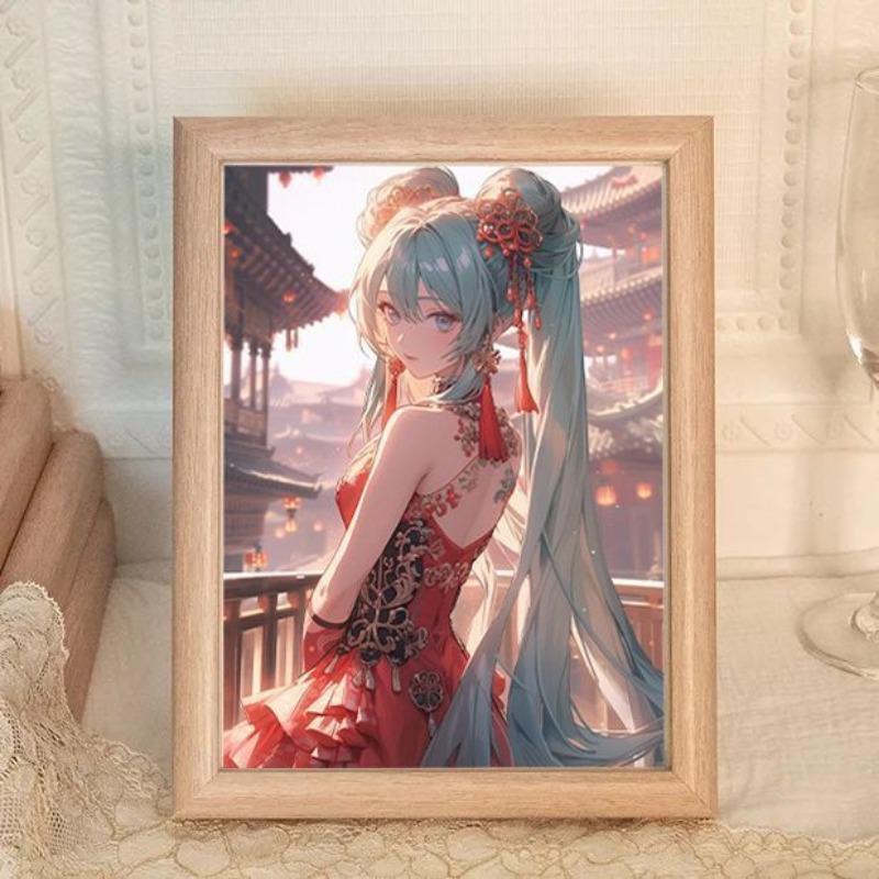 7-дюймовая фоторамка в китайском стиле Хацунэ Мику с креативной декоративной подставкой, элегантное настольное украшение для студентов, продвинутое декоративное искусство в подарок