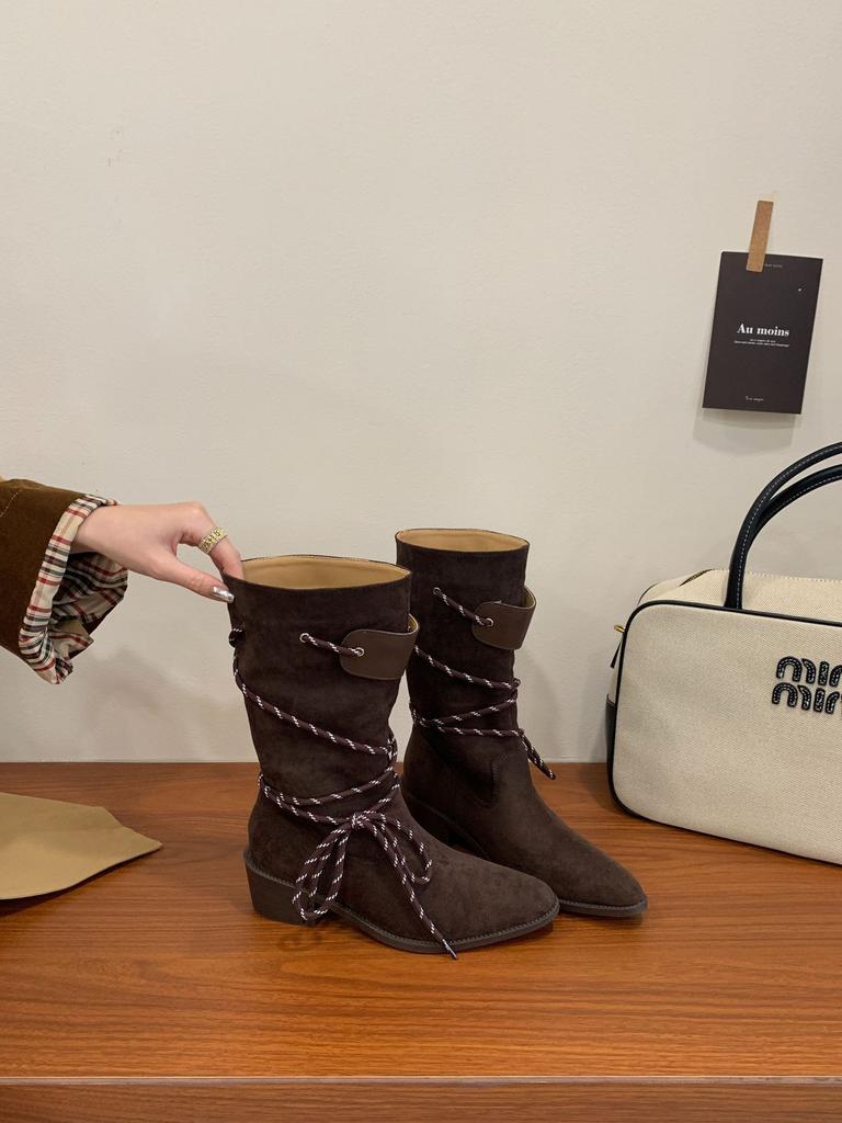 Ретро ботильоны на толстом каблуке из коричневой замши средней высоты, женские, 2025, новые тонкие ботинки, весенне-осенние одинарные ботинки, западные короткие ботинки