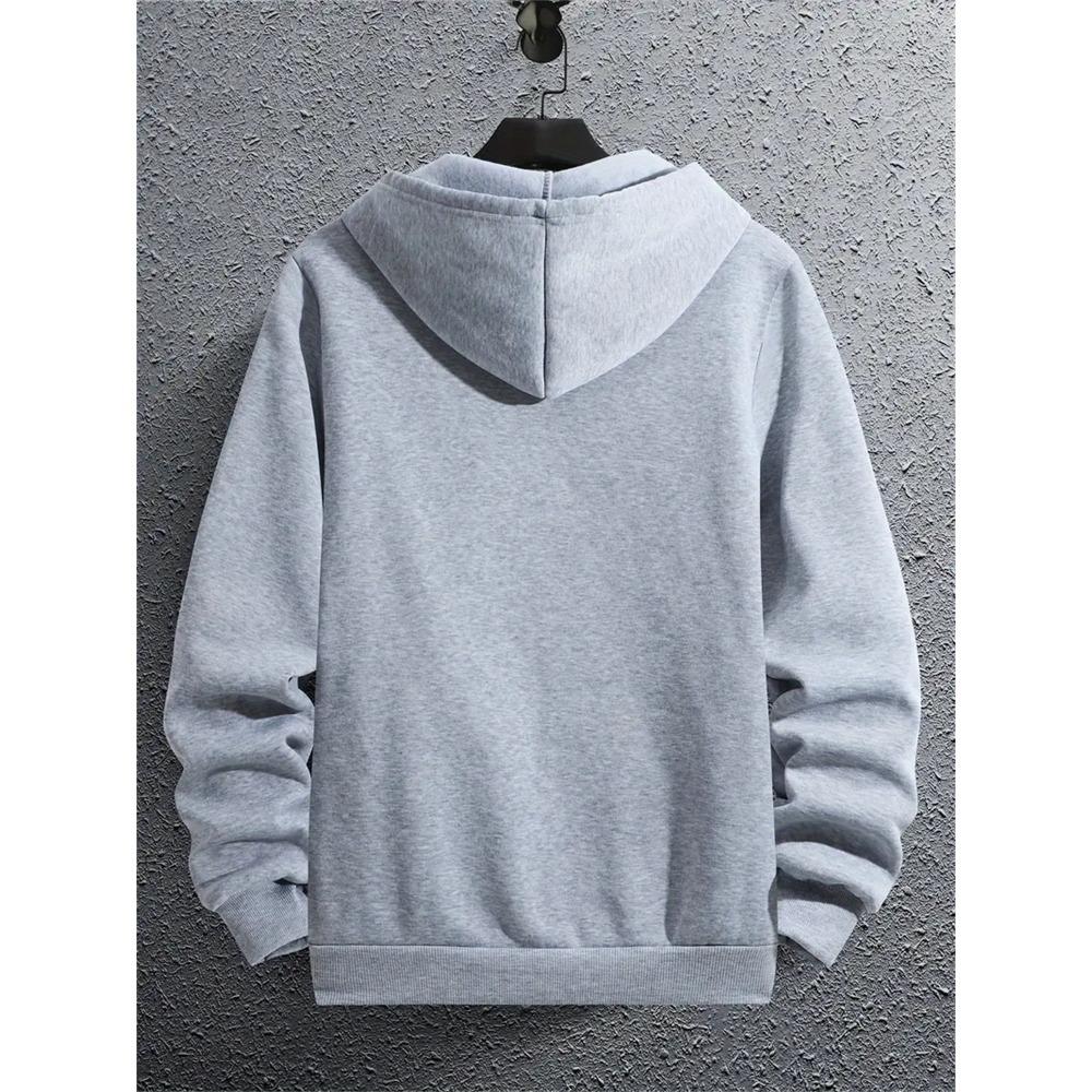 Men's Fashion Trend Creative Element Printed Zipper Hoodie, Kangaroo Pocket, Autumn and Winter Long Sleeved Casual Loose Top