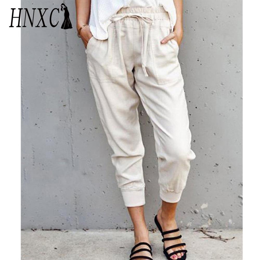 HNXC Летние женские свободные брюки большого размера однотонные простые на шнуровке прилегающие повседневные брюки-капри
