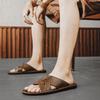 Summer Men High Quality Comfortable Non Slip Leather Slippers Casual Simple Open Toe Mules Sandals for Outdoor Walking Beach Home Daily Use