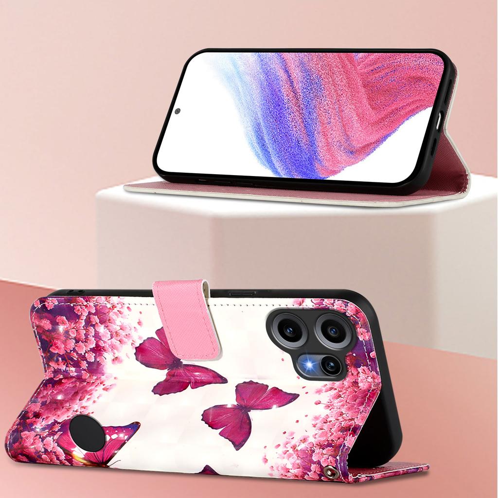 Для Nothing CMF Phone 2 Pro Кожаный чехол с принтом, кошелек-подставка, мобильная крышка с ремешком