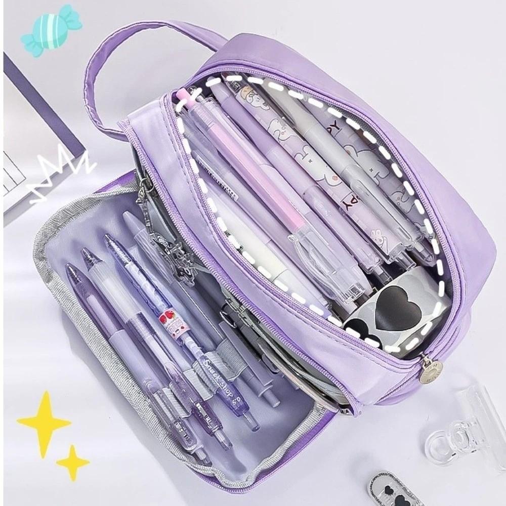 Zipper Closure Stationery Box Two Layer Storage Bag Portable Pencil Case Students