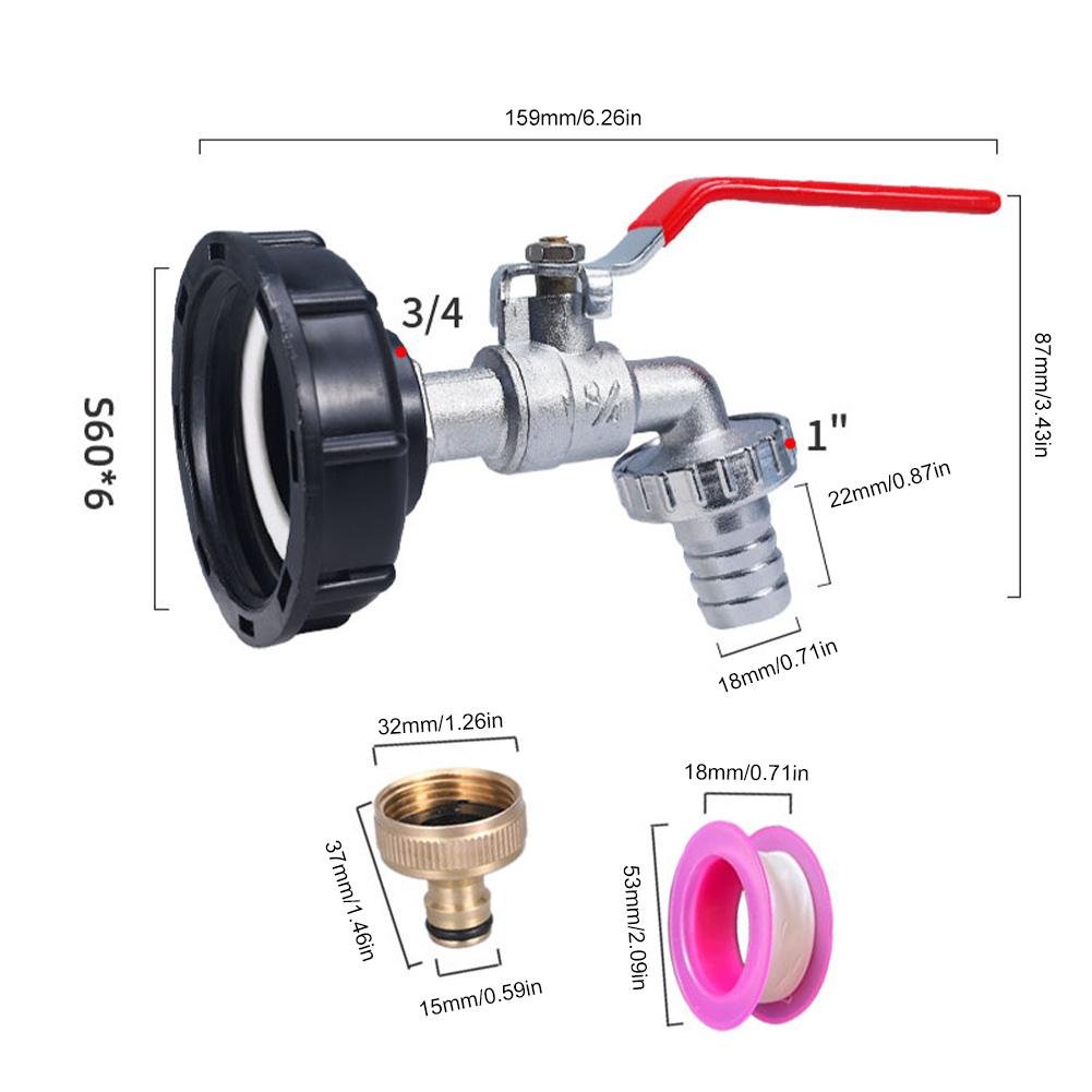 Адаптер для крана бака IBC UYANGG S60X6 с крупной резьбой для садового крана с быстрым соединением, клапан для бака из сплава, 1000 литров, клапан для аксессуаров для бака IBC