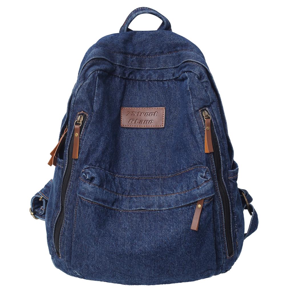 Fashion New Fashion Simple Trend Backpack Large Capacity Durable Denim Bag University High School Junior High School Student Bag