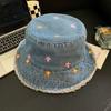Floral Denim Embellished Fishing Hat For Comfortable Spring Wear For Everyone