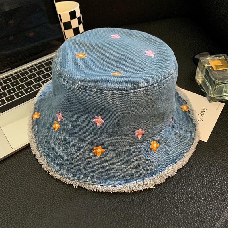 Floral Denim Embellished Fishing Hat For Comfortable Spring Wear For Everyone