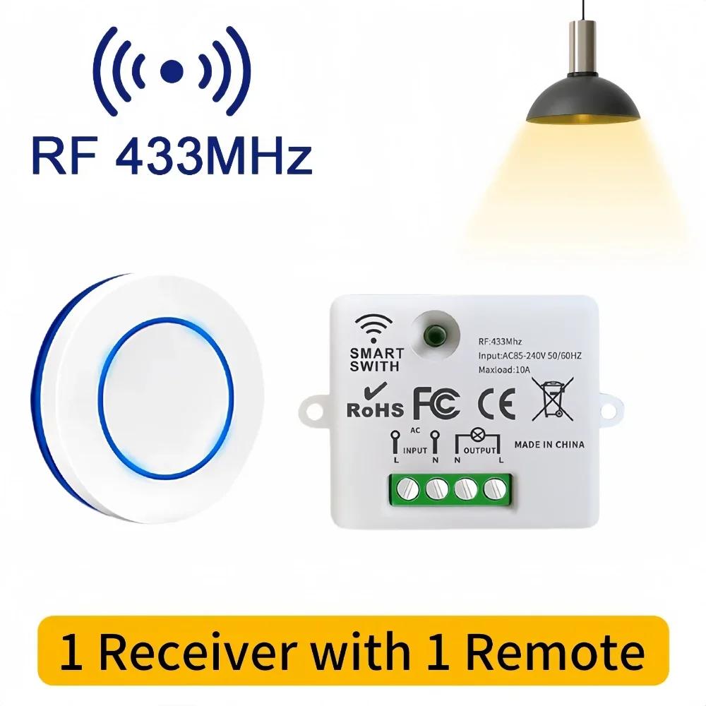 Беспроводной RF 433MHz Пульт Дистанционного Управления Выключатель Света 220В 110В 10А Реле Приемник Мини Круглая Кнопка Настенная Панель Выключателя Для Светодиодной Лампы