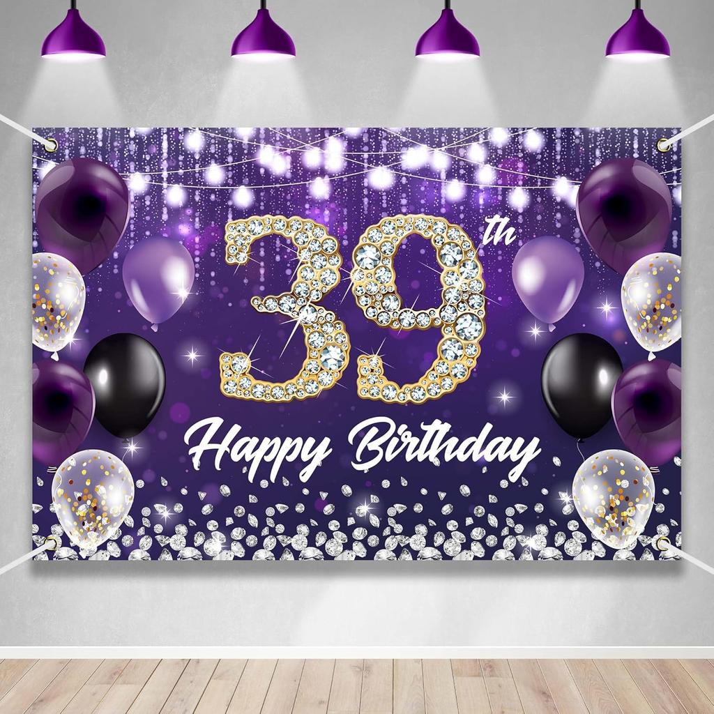 Счастливого 60-летия Баннер-фон Фиолетовая тематика Фон с блестящими бриллиантами Благородный Элегантный Фон для Фотосъемки Дня Рождения Фотобудка