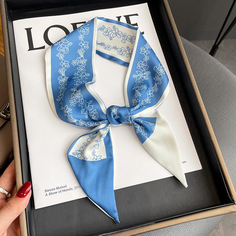 Женский длинный узкий шелковый шарф, повязка на голову, шейный галстук с принтом, роскошные брендовые аксессуары для волос, классные шарфы для девочек, лето 2021 г.