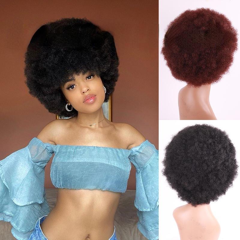 MERISIHAIR Women Fashion Short Black Hair Wigs Afro Curly Wig for Women Synthetic Fiber Wig