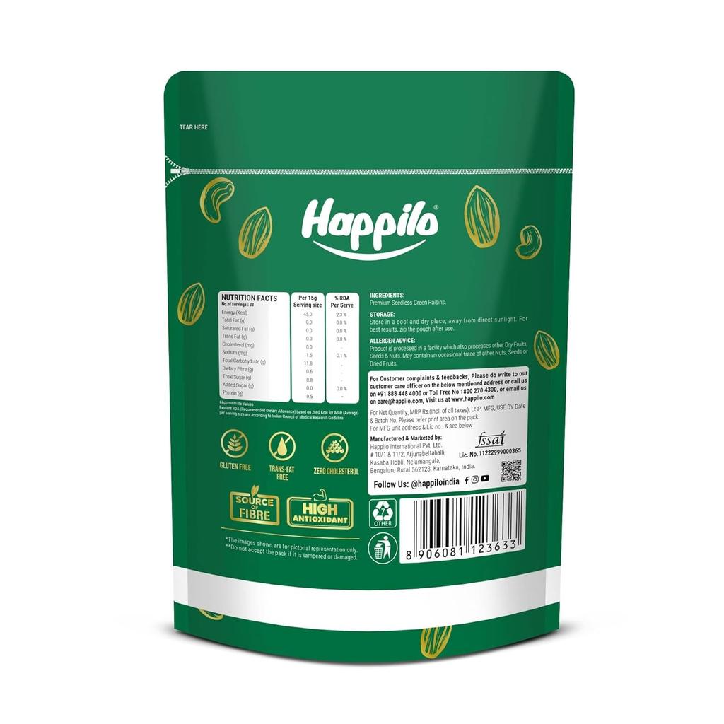 Зеленый изюм (500 г), Premium Seedless Green Raisins, Happilo