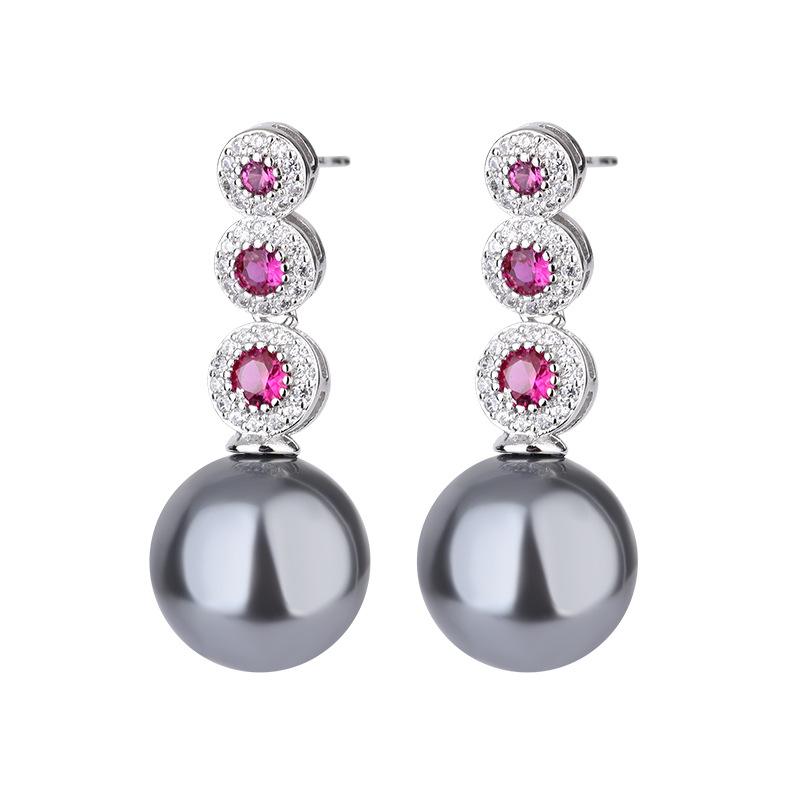 2024 новые серьги с имитацией натурального жемчуга, серьги с микроинкрустацией из цветного циркония, белые серьги с ракушками, серьги с красным корундом и жемчугом рябчик