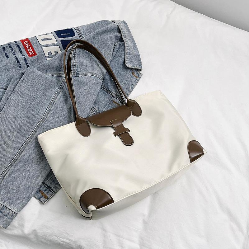 Дизайнерская роскошная нейлоновая женская сумка светлого цвета, контрастная большая вместительная сумка для покупок на одно плечо