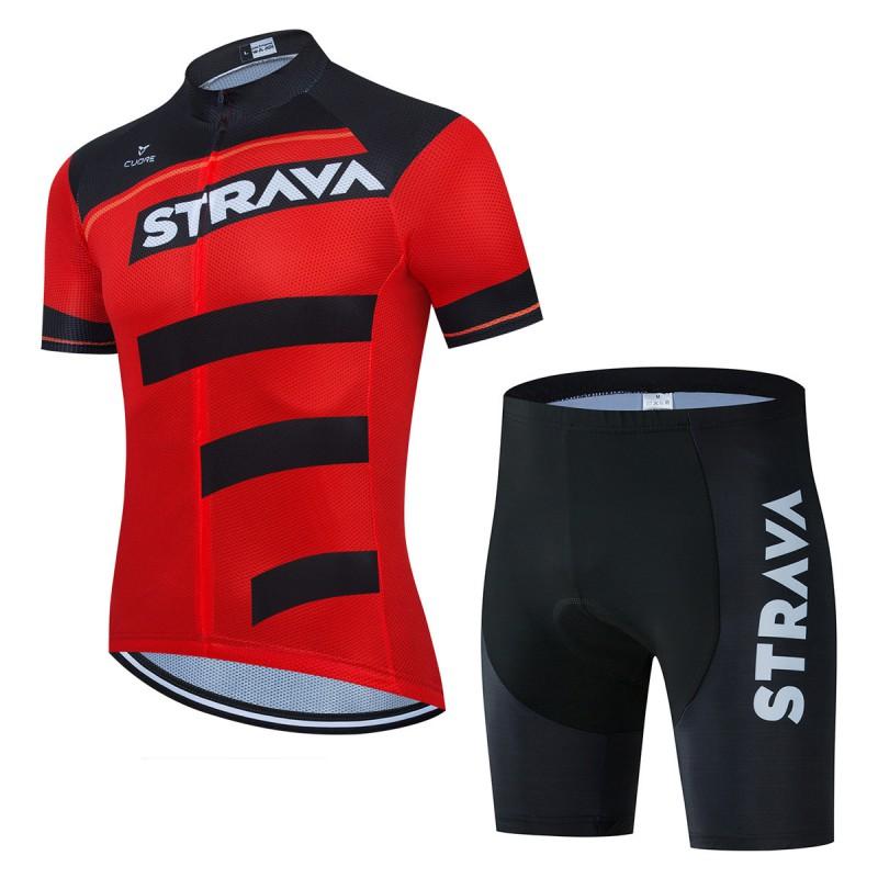 STRAVA Cycling Jersey Bib Shorts Set Men Women Breathable Wear