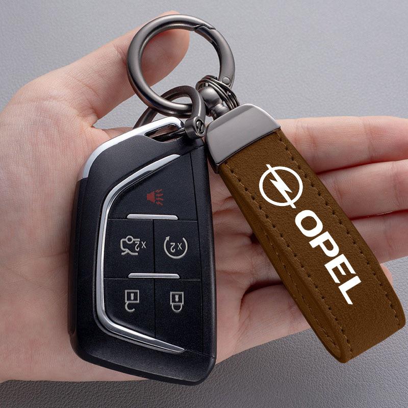 Leather Car Badge Key Chain Ring Pendant For Opel Astra GTC Insignia Antara Meriva Zafira Vectra Mokka Auto Keychain Accessories