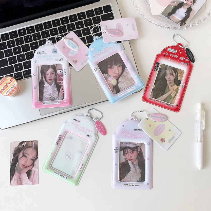 Kawaii Kpop Photocard Holder for 53x85mm PVC Card Protector with Pendant Keychain for Students Girls School Accessories Gift