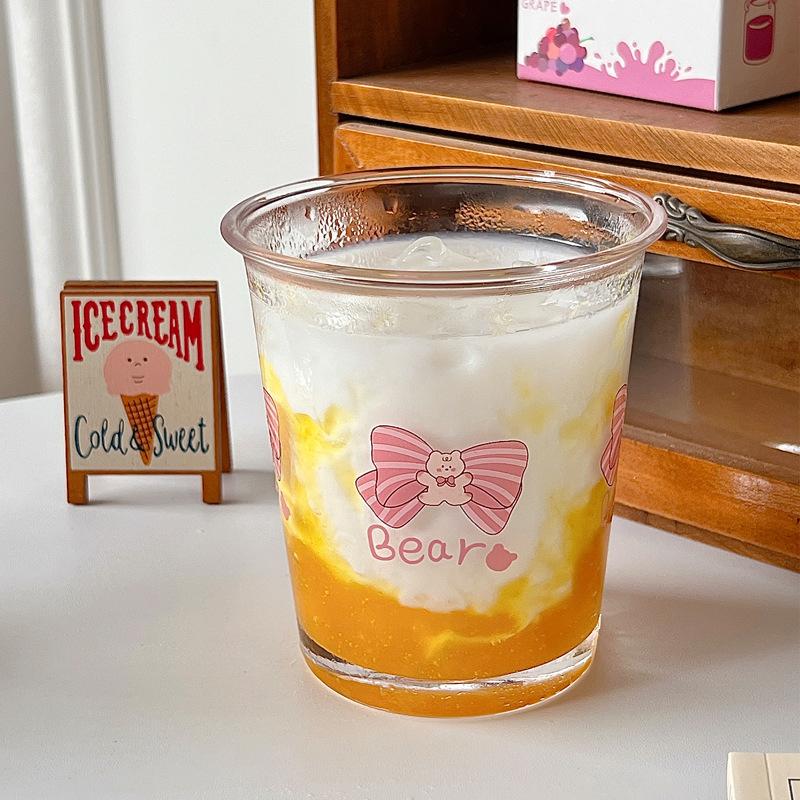 Милая стеклянная кружка с бантом для воды, мультяшная стеклянная кружка с бантом, полосатая милая кружка для кофе, бытовая кружка для фруктового чая, лимонада, подарок для девочек