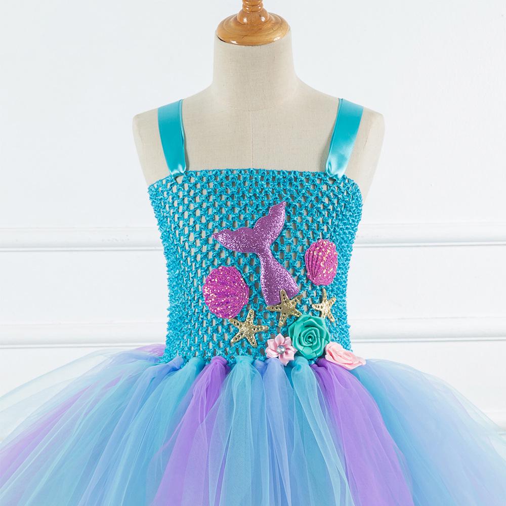 Mermaid Girl Tutu Dress with Headwear - Mesh Princess Dress for Cosplay and Stage Performances