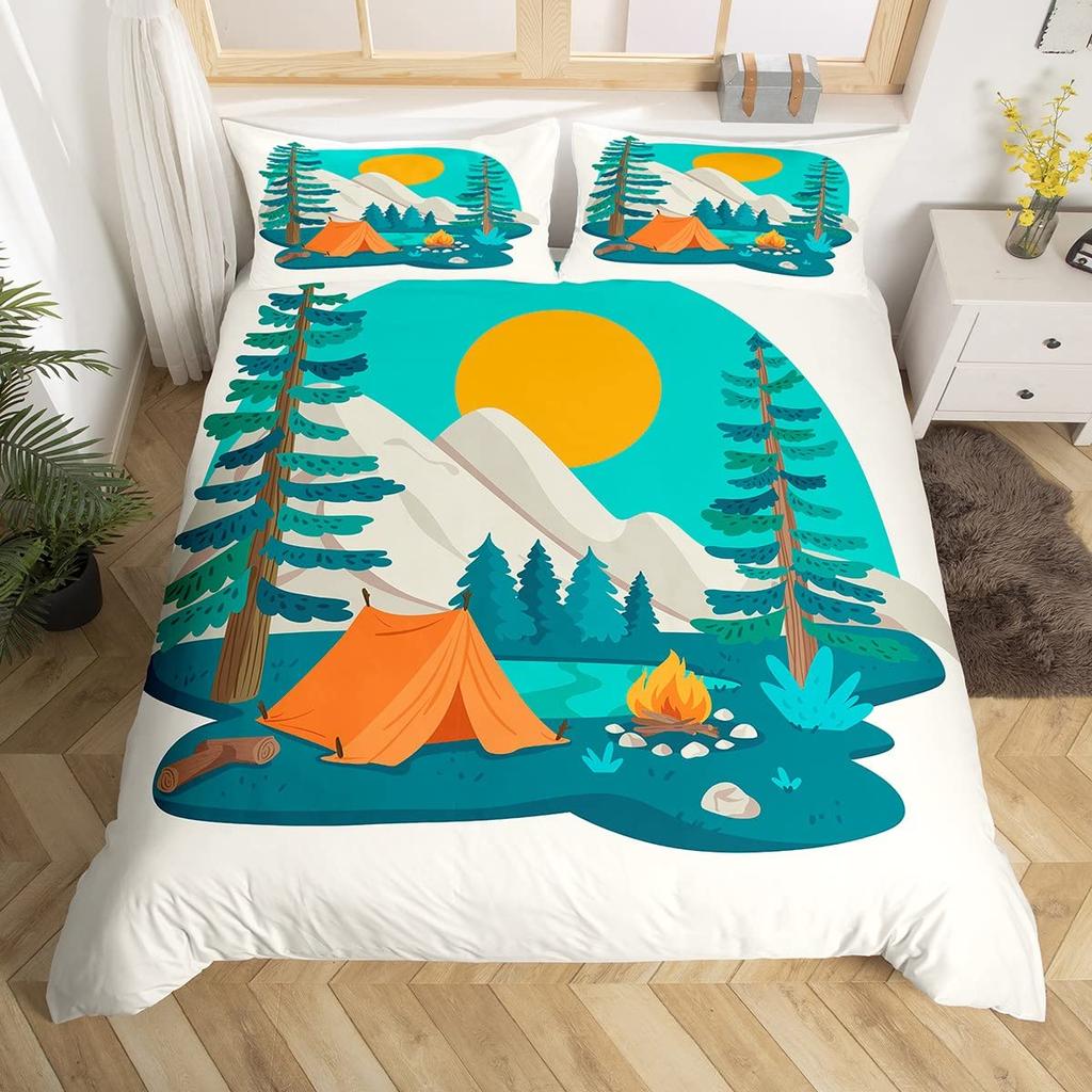 Пододеяльник Happy Camping Camper Комплект постельного белья Plants Outdoor Travel Adventure Одеяло Cover Camper Car Blue Sky Quilt Cover