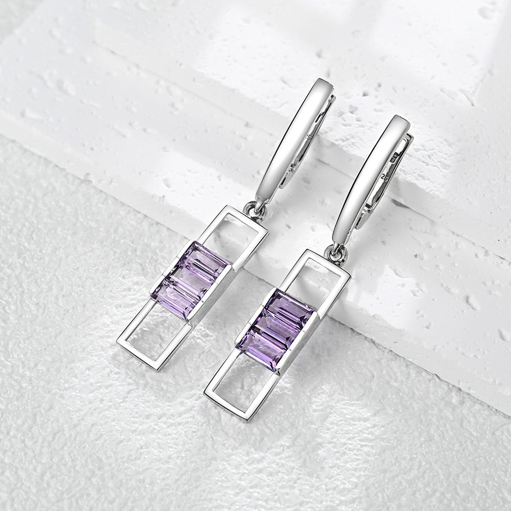 Легкий роскошный серебряный комплект колец и сережек для женщин, натуральный аметист, февральский камень, камень для рождения, готические ювелирные украшения, предложение на помолвку, подарок