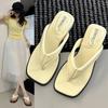 Square Toe Flip-flops 2025 New Beach Slippers Summer Wear Slope Heel Cool Slippers Women