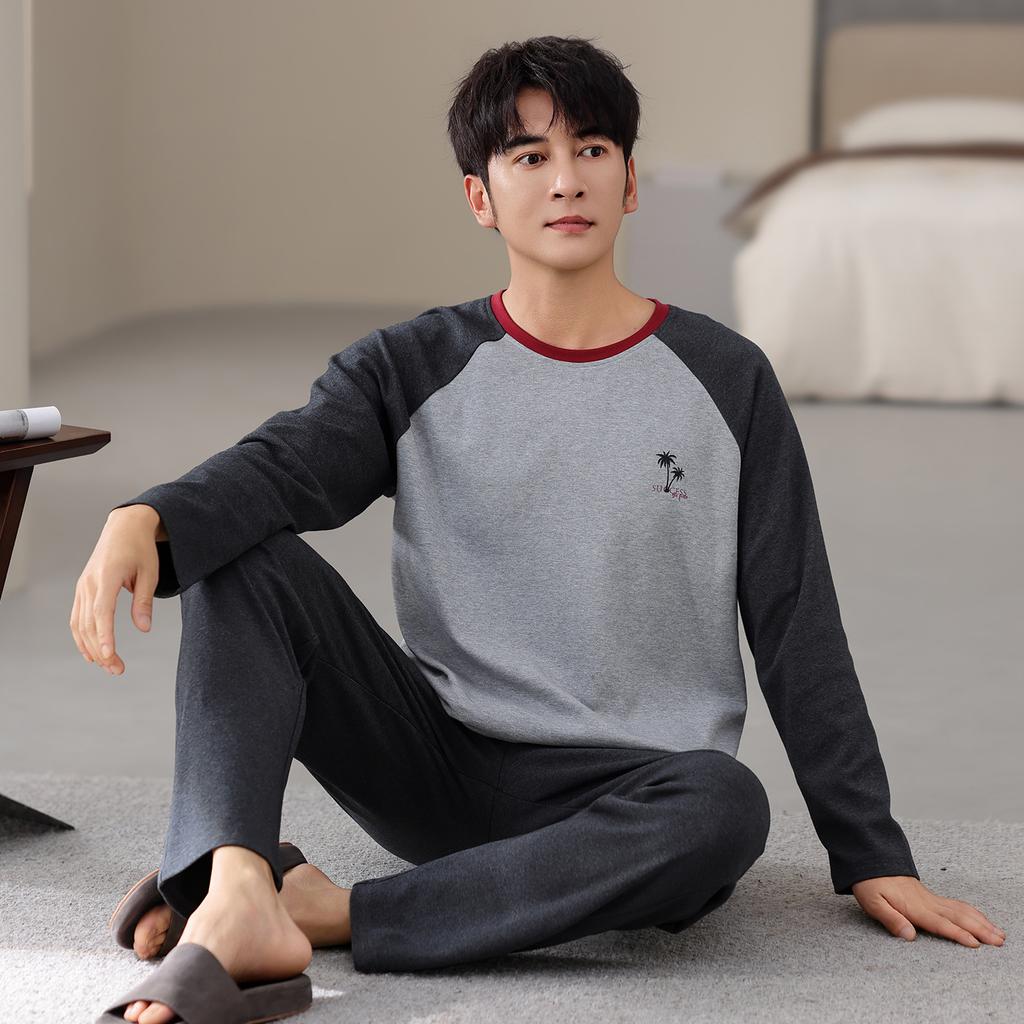 Pajamas Men'S Autumn Thin Cotton Long Sleeve Spring And Autumn Simple Wear Loungewear Suit