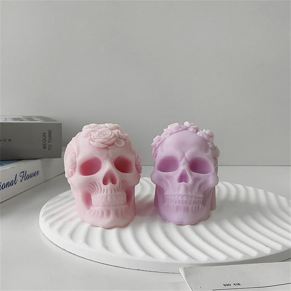 Высококачественная форма для черепа, товары для Хэллоуина, роза, цветок, череп, ароматерапия, свеча, гипс, цемент, смола, эпоксидная смола, формы