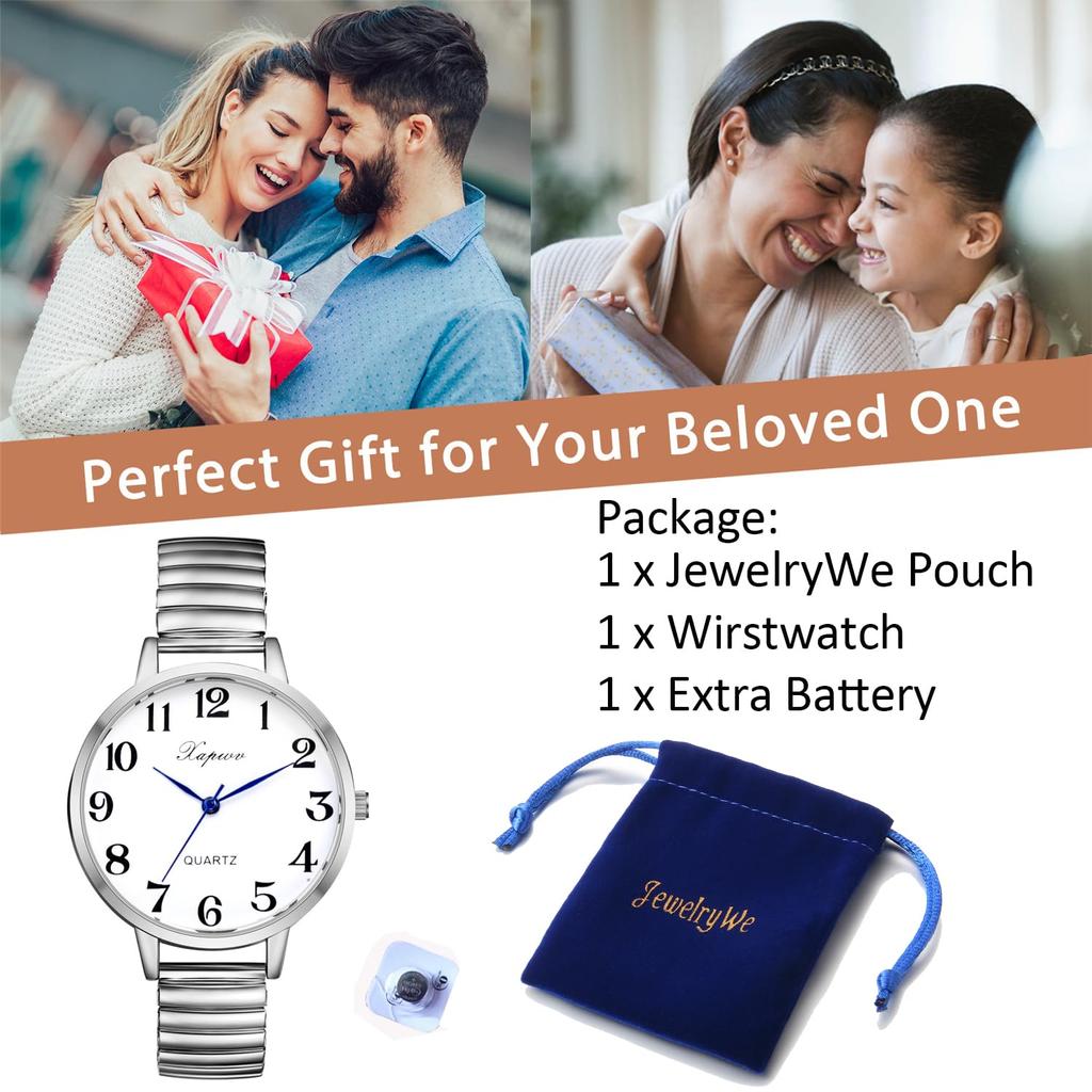 Large Elastic Free Quartz Fashion Gift for Lover Women's Watch, Numbers, Analog, Belt, Size, Simple, Stylish, Watch, Silver, Women's Accessory,