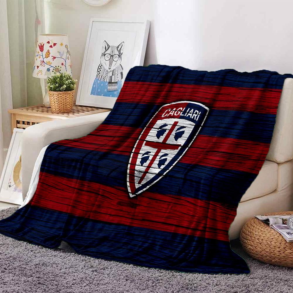 Cagliari Football Club Crest Flannel Blanket, Soft Polyester, Modern Design, All-Season for Camping, Travel, Gifts for holidays or birthdays