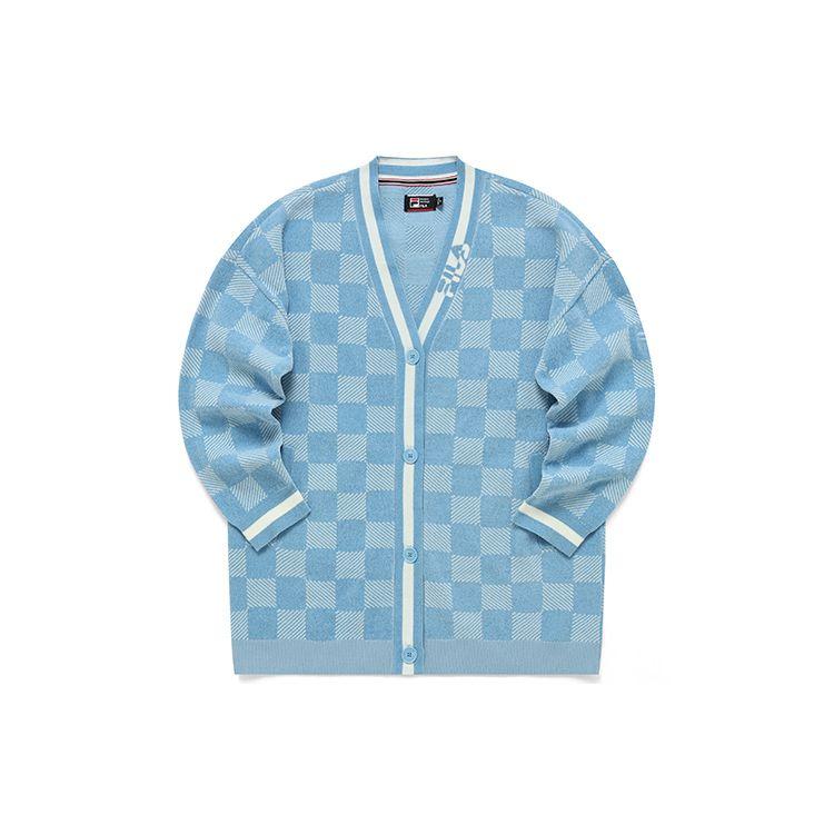 Fila Logo Jacquard Checkered Sports Knit Top Women Tops Cloud-Blue F11W211407FLB