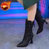Модные кожаные элегантные туфли на каблуке до середины икры женские из полиуретана в наличии горячая новинка водонепроницаемые удобные полусапоги галсы для женщин