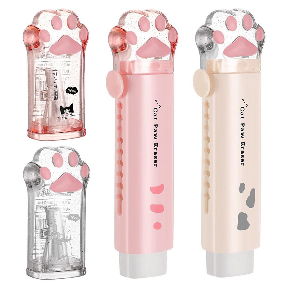 4 Pcs Cute Paw Pencil Sharpener and Paw Shaped Retractable Eraser Kawaii Pencil Sharpener School Supplies