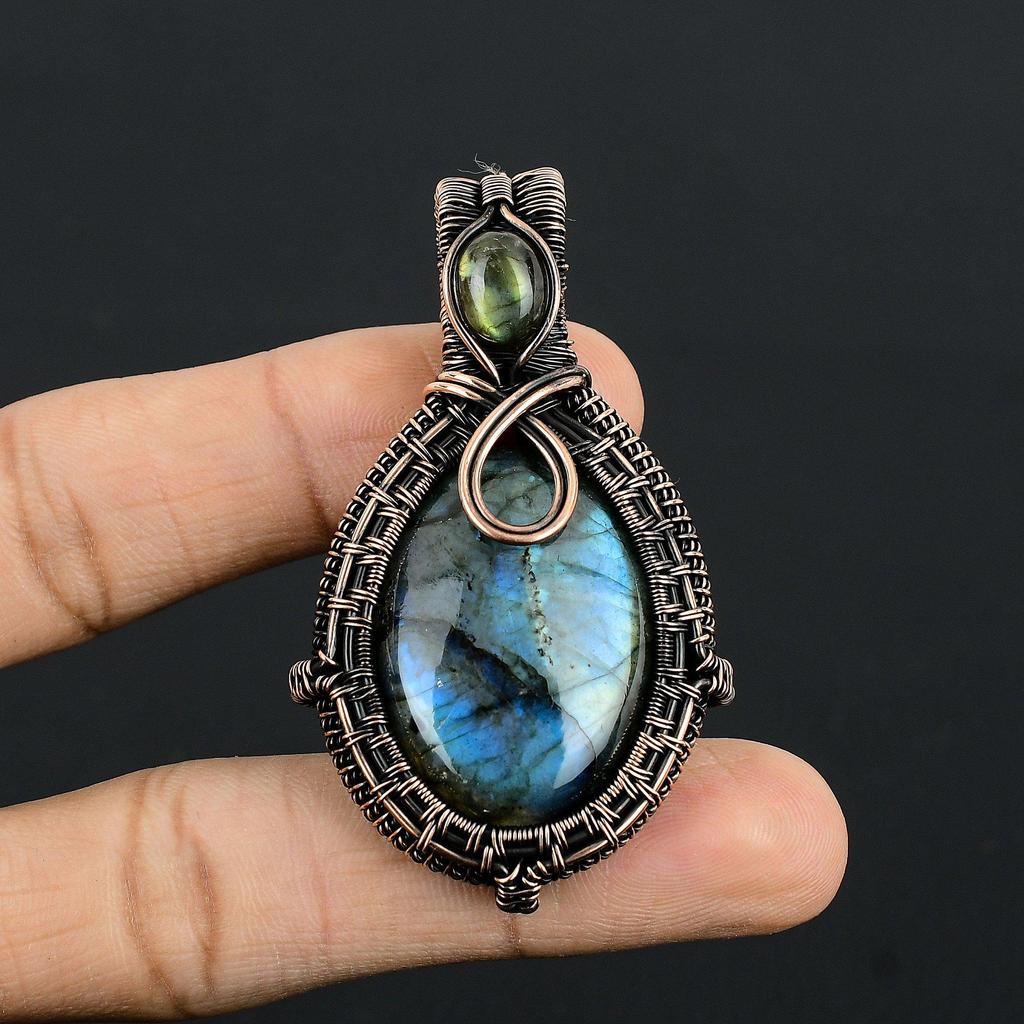 Labradorite Pendant, Handmade Gemstone 999 Copper Wire Wrapped Pendant Antique Jewelry, For Gift Silver Jewelry