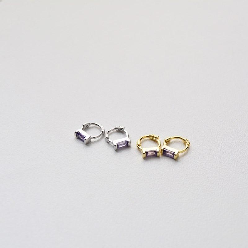 Серьги из стерлингового серебра 925 пробы, модные прямоугольные серьги с цирконием, цветные мини-серьги, милые женские серьги для девочек, ювелирные изделия