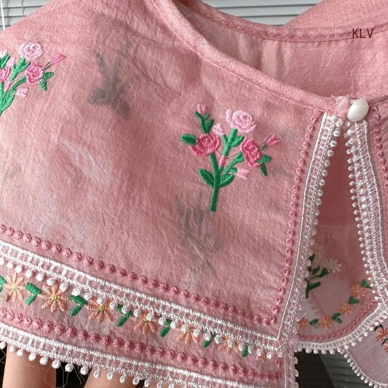 Вышитый цветочный воротник Элегантный съемный фальшивый воротник шаль Винтажный воротник для платья-костюма