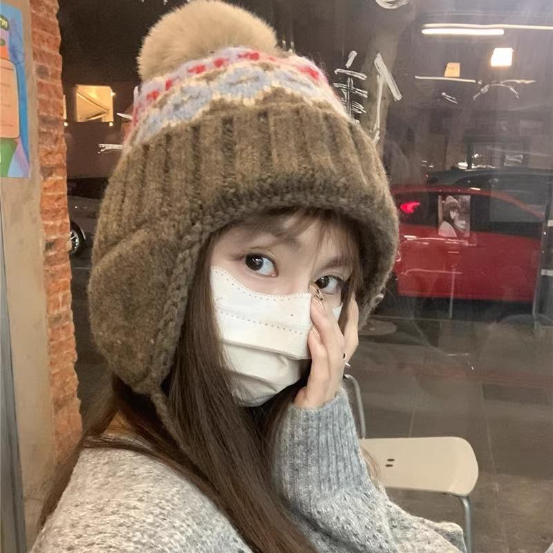 Fair Island Wind Wool Hat Women's Autumn and Winter Retro Versatile Big Head Circumference Warm Knitted Hat Showing Face Small Ear Protection Hat