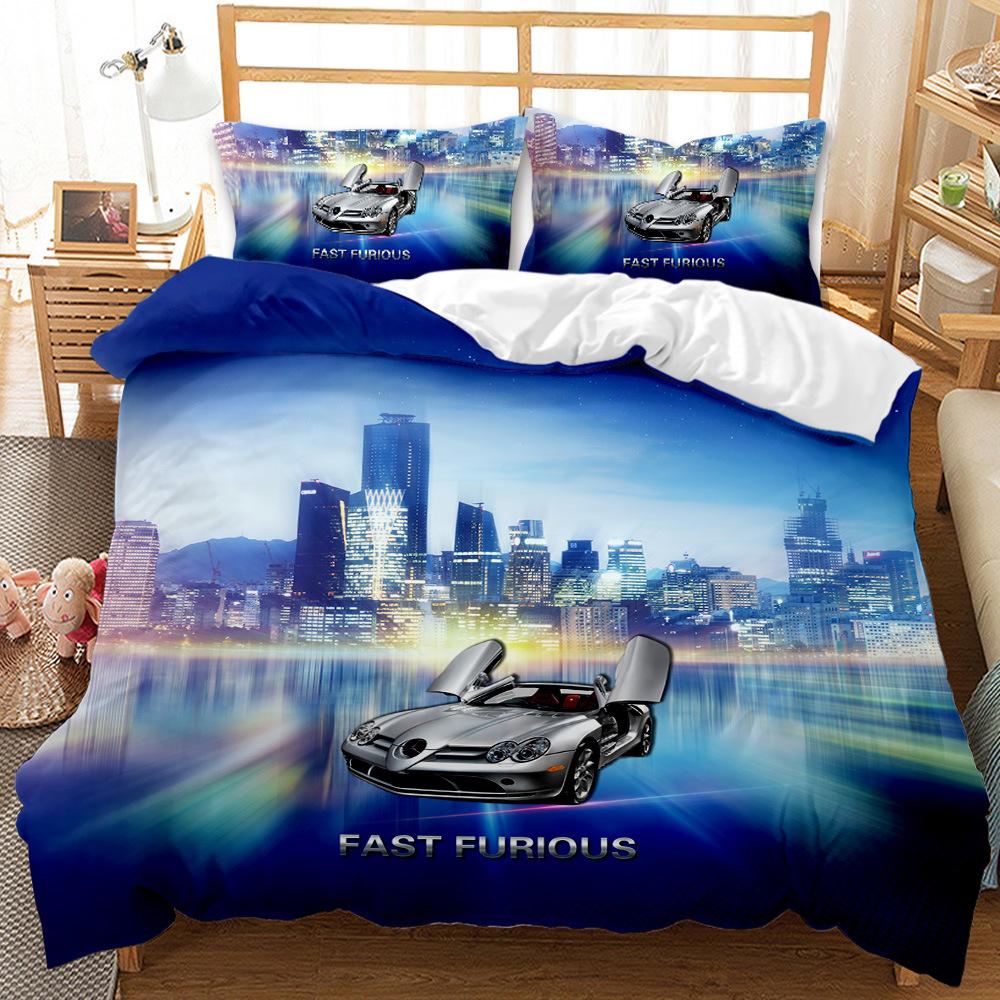 Fashion Locomotive World Sports Car Quilt Set Three-Piece 3D Digital Printing Grinding Bedding