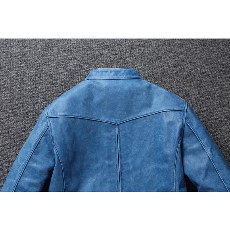 Китайский размер винтажная синяя натуральная воловья кожаная мужская куртка тонкая короткая кожаная куртка для мальчика мужская одежда весна осень