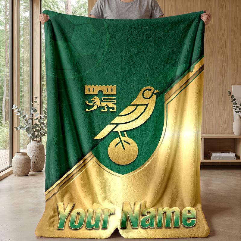 Norwich City Custom Name Text Flannel Blanket Soccer Logo Personalized Fleece Throw Blanket Special Gift For Sofa Bedroom Home